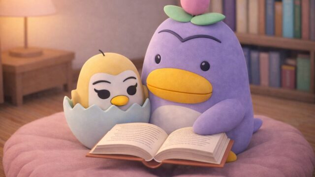 親子で絵本の読み聞かせをしているバイリンガル育児のイラスト