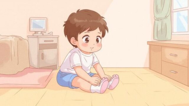 子供が服を着ている様子