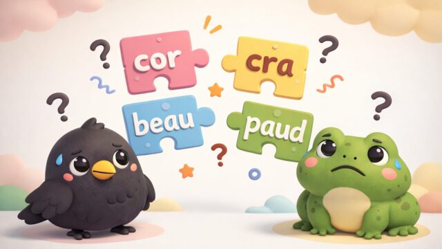 カラスとカエルのイラストでcorbeauとcrapaudの違いを説明