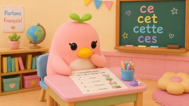 フランス語の指示形容詞ce・cet・cette・cesの使い分けをまとめたイラスト
