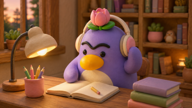 フランス語ネイティブの会話を聞き取るコツを学ぶペンギンのイラスト