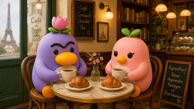 フランス語Litote定番フレーズをカフェで使うペンギンのイラスト
